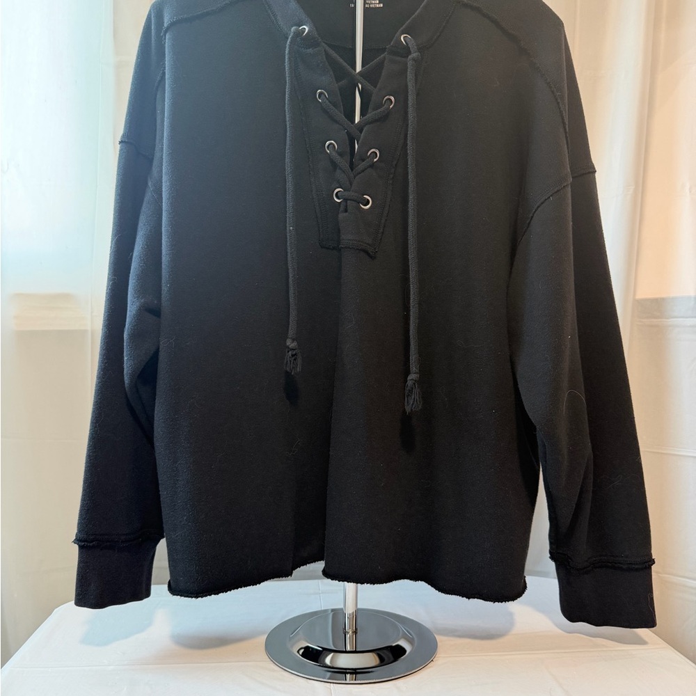 Aerie Charcoal Lace-Up Sweatshirt